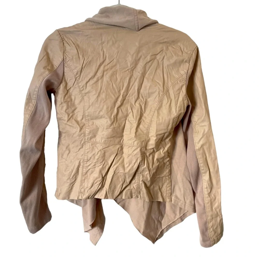 Blank NYC Drape Moto Jacket Asymmetrical‎ Full Zip Faux Leather Pink Tan M